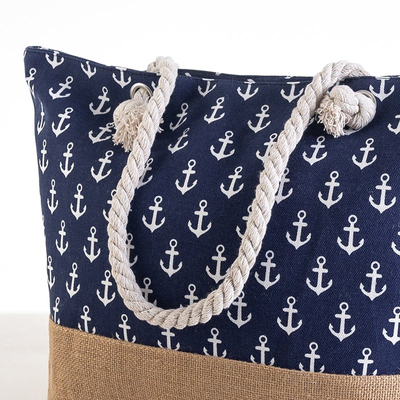 Marineblaue Strandtasche mit Ankern - Handtaschen