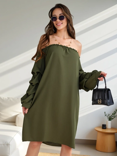 Royalfashion Glattes Damenkleid inspiriert vom spanischen Stil mit Rüschen