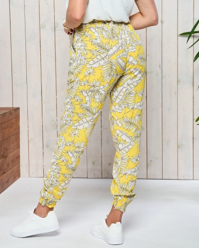 Gelbe Damen Stoffhose a'la alladins mit floralem Muster- Kleidung