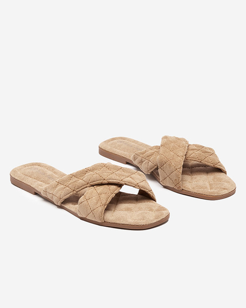 Світло-коричневі жіночі еко-замшеві тапочки на плоскому ходу Delime - Туфлі