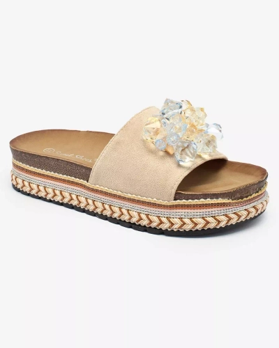 Royalfashion Damen Flip-Flops mit Kristallen in beige Bollah