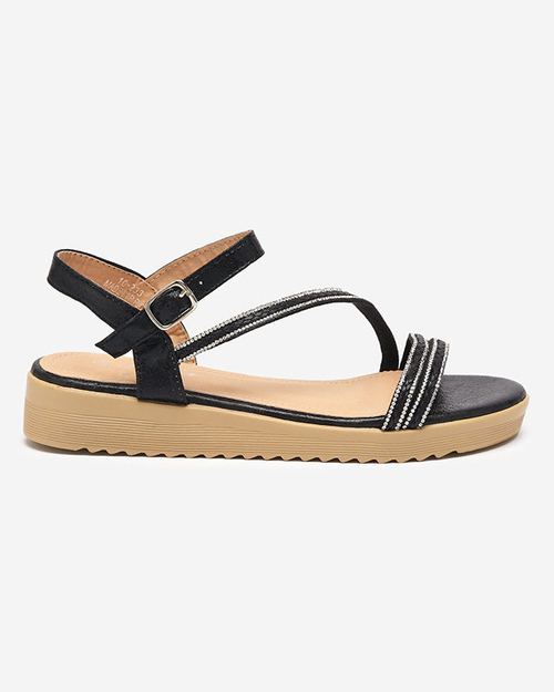 Чорні жіночі блискучі босоніжки з цирконами Spirade