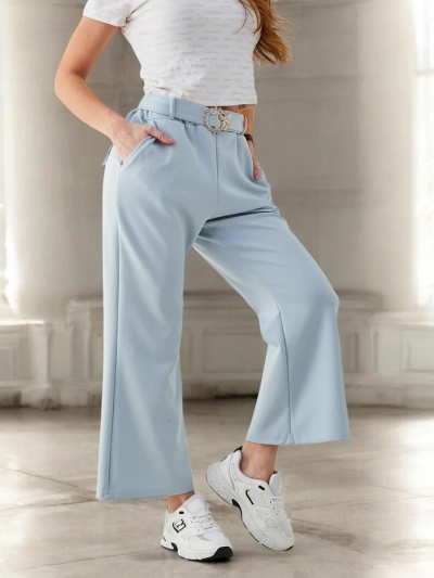 Royalfashion Широкі жіночі тканинні брюки з декоративним поясом