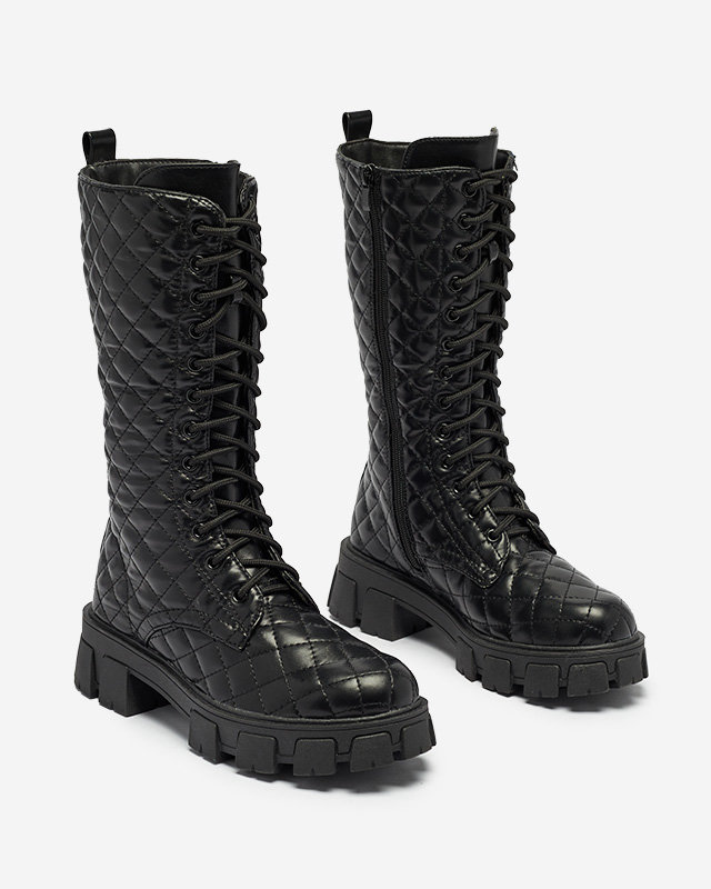 Schwarze niedrige Stiefel mit gestepptem Schaft Tepano - Footwear