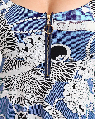 Жіноча синьо-біла сукня з принтом - Одяг