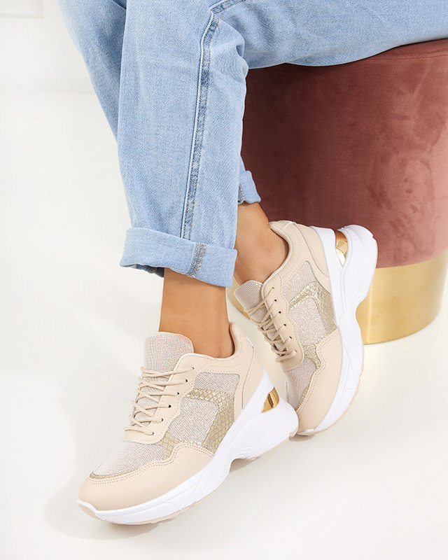 Beige Turnschuhe für Damen mit verdecktem Keilabsatz Waqsy - Footwear