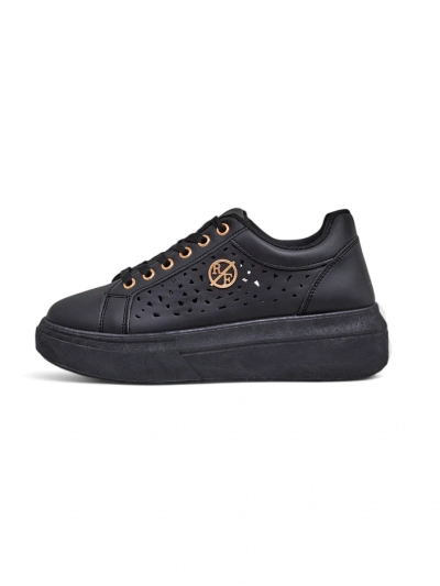 Damen-Sneakers Kalista Nero - schwarze Plateaus aus Öko-Leder, Frühlingskollektion
