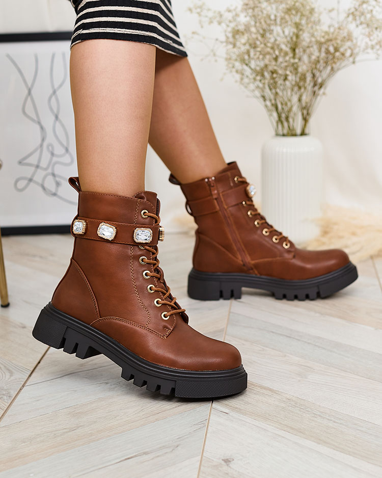 Royalfashion Braune Damen Futiti Baggerstiefel mit flachem Absatz