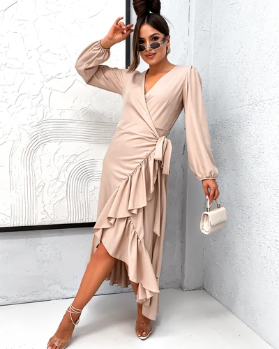 Royalfashion Damen Midi-Kleid mit Rüschen