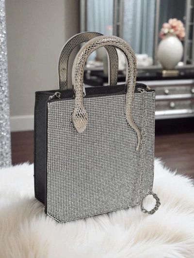 Royalfashion Damen Clutch Handtasche mit Zirkonia und Schlangenleder-Optik Snake Glam
