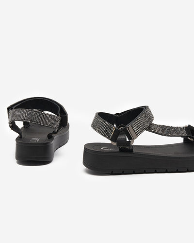 Damensandale mit Zirkonia in Schwarz Qroc- Footwear