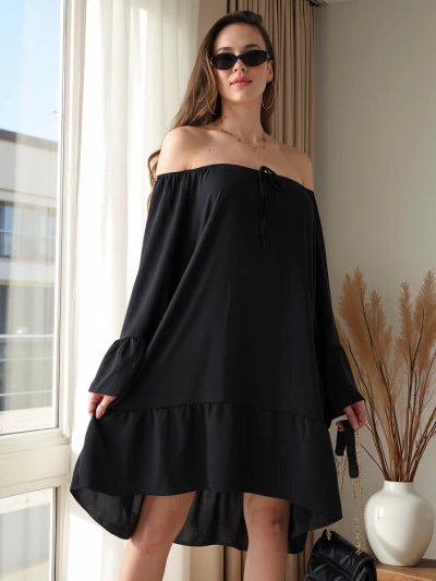 Royalfashion Damen-Ausschnittkleid mit Rüschen im Oversized-Stil