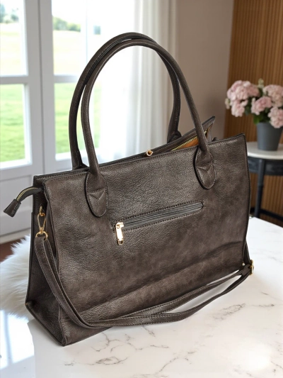 Damen Handtasche Leder Etruria Classica Elegante grau 41x31x14 cm