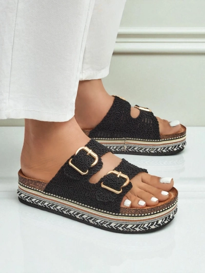 Royalfashion Damen-Plateausandalen mit Schnallen CorkStyle