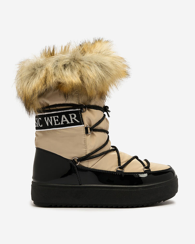 Royalfashion Beige-schwarze Schlupfstiefel a'la Schneestiefel für Damen Gomllo