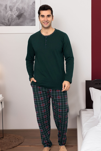 Royalfashion Herren Baumwollpyjama im karierten Muster
