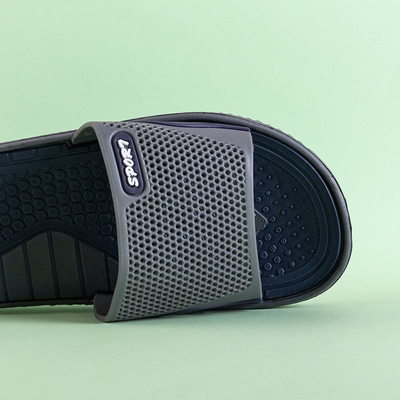 Graue Hausschuhe mit marineblauem Element für Herren Smorty - Schuhe