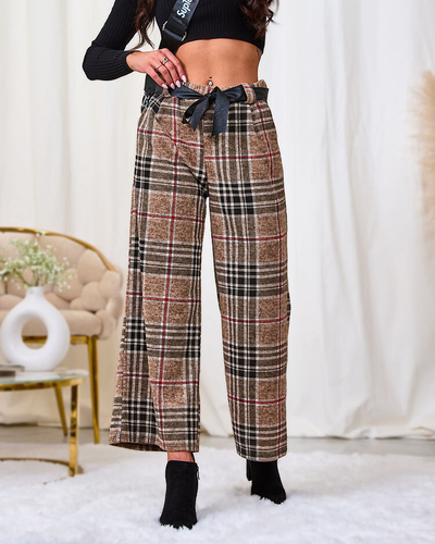 Royalfashion Бежеві жіночі широкі брюки в клітинку