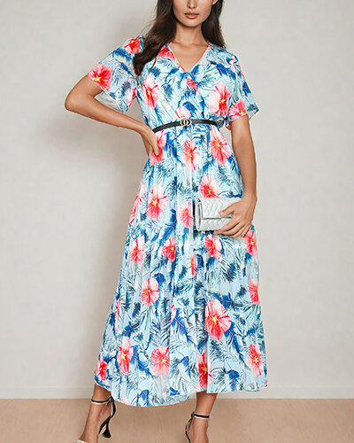 Royalfashion Damen plissiertes florales Midikleid