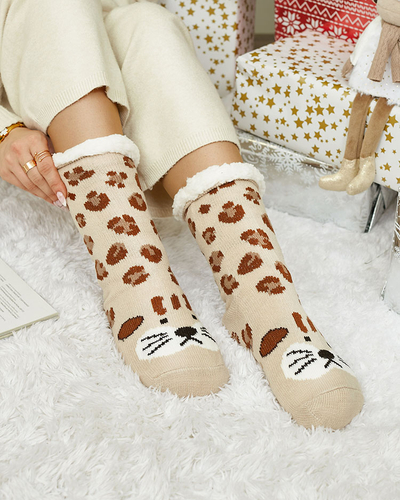 Royalfashion Warme beigefarbene Damensocken mit Giraffe