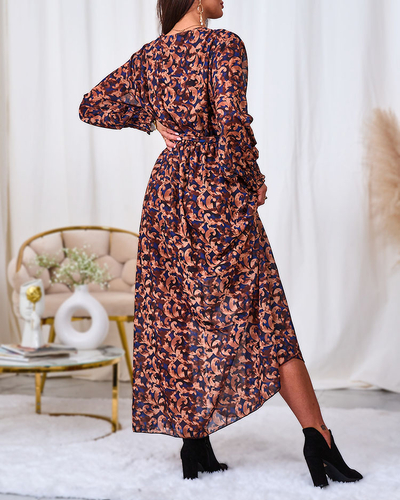 Royalfashion Camel gemustertes Damen-Maxikleid