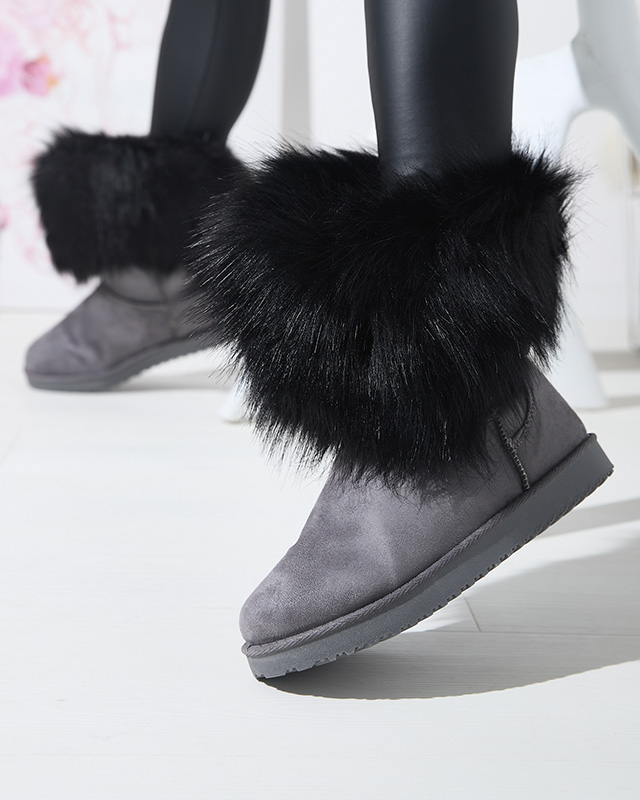 Graue Damen-Schneestiefel mit asymmetrischem Obermaterial und Pelz Vetora - Footwear