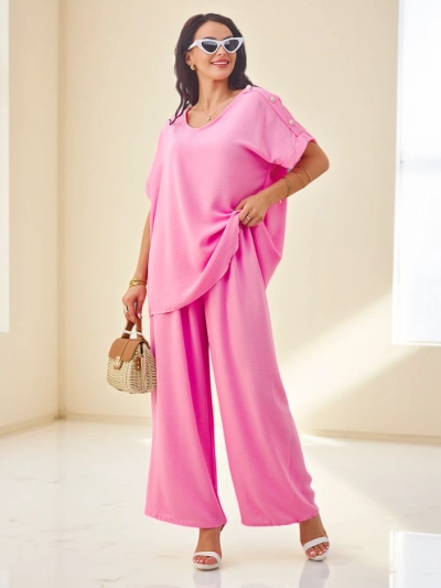 Royalfashion Damen Baumwollset mit kurzen Ärmeln und weiten Hosen