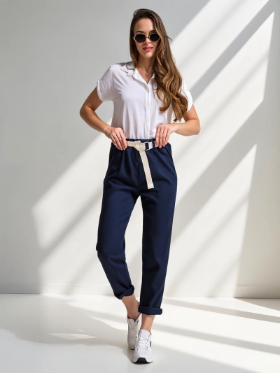 Royalfashion gerade Damenhose mit Gürtel