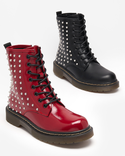 Rot lackierte Damenstiefel mit Derisa-Nieten - Schuhe
