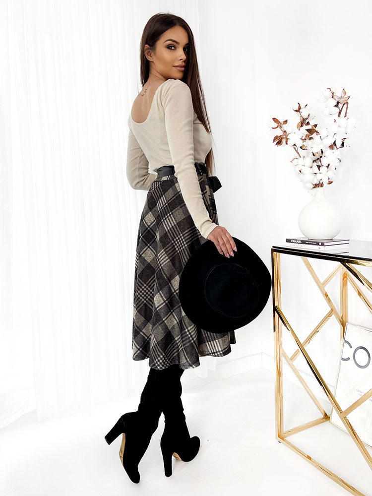 Royalfashion Grauer karierter Damen-Midirock