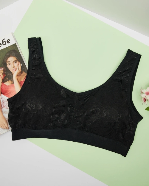 Жіночий спортивний бюстгальтер з мереживом чорного кольору PLUS SIZE - Нижня білизна