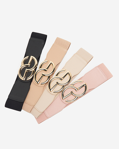 Kamelfarbener elastischer Gürtel mit großer goldener Schnalle - Accessoires