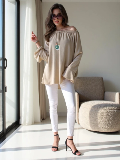 Royalfashion Damenbluse mit schulterfreiem Design und Rüschen