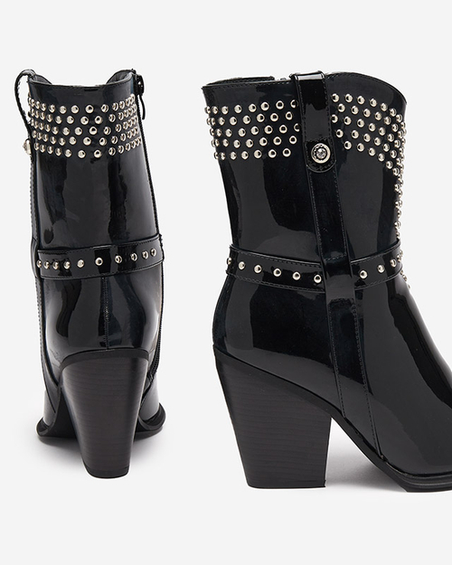 Чорні ковбойські чоботи на високій халяві зі стразами Loulur- Footwear