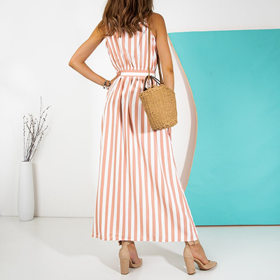 Pink-weißes Damen Maxikleid - Kleidung