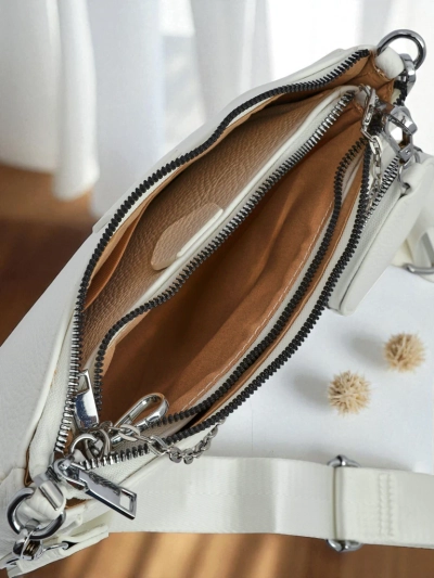 Aurelia Bianca – Kleine weiße Damenhandtasche aus Öko-Leder mit Kette