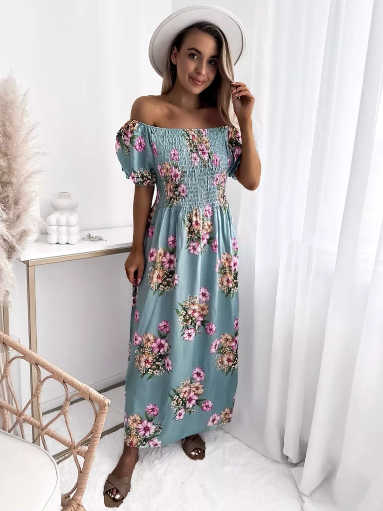 Grünes Midikleid für Damen mit Blumenmuster - Kleidung