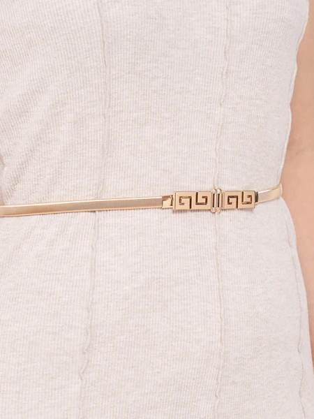 Золотий металевий жіночий пасок Minerva Elegante з грецьким мотивом, 64-100 см