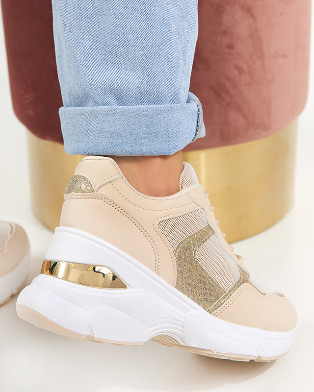 Beige Turnschuhe für Damen mit verdecktem Keilabsatz Waqsy - Footwear