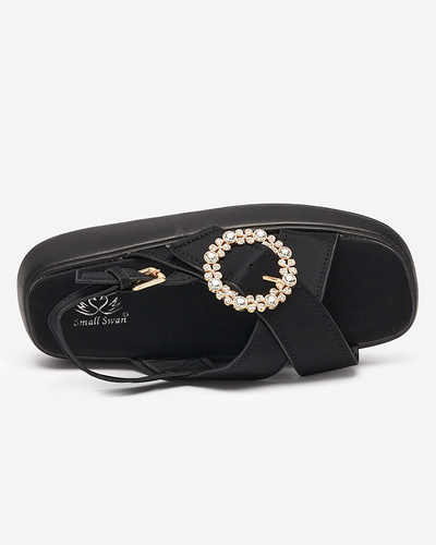 Damensandalen aus schwarzem Stoff mit flacher Sohle und Cubic Zirkonia Senire - Footwear