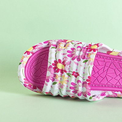 Rosa Gummipantoffeln mit Blumen Leda - Schuhe