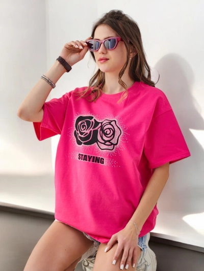Royalfashion Cotton Women's T-shirt Rose Flower