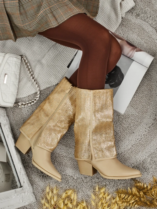 Жіночі ботильйони з екошкіри на підборах-стовпчику з декоративною халявою Virelia