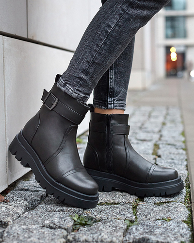 Schwarze Damenstiefel mit Schnalle Utilas - Footwear