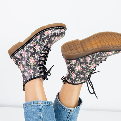 Чорні жіночі черевики-воркери з квітковим принтом Ornellia - Взуття