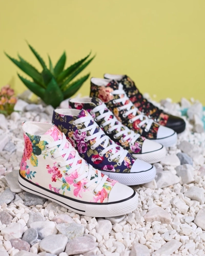 Damen Sneaker Flora Schwarz-Blumenmuster Stoff für den Sommer