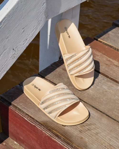 Бежеві жіночі тапочки з фіанітами Erikis - Взуття