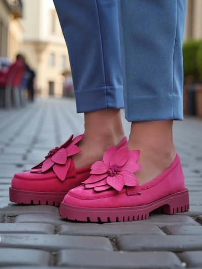 Royalfashion Eco-Suede Damenmokassins mit Floverse-Blume