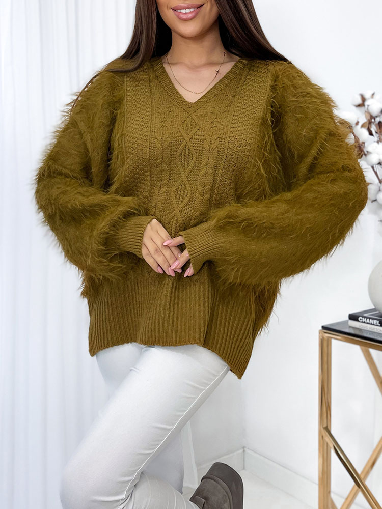 Royalfashion Fluffy Damenpullover in Senffarbe