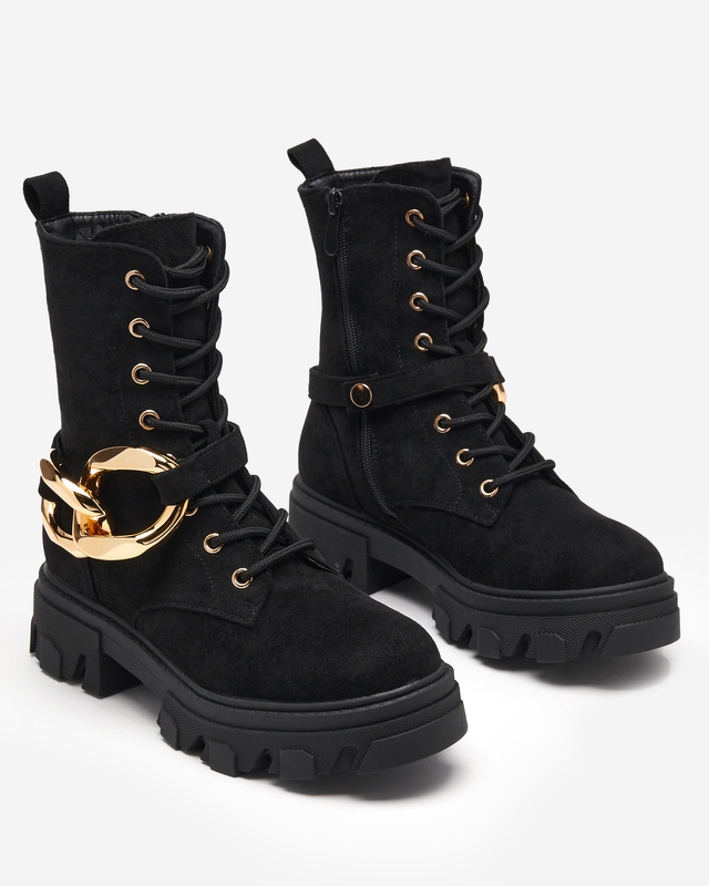 Schwarze Damenstiefel mit Kette Loti - Schuhe